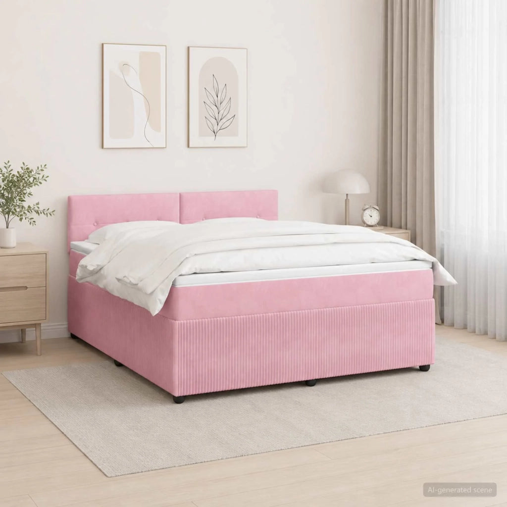 Letto box spring con materasso Rosa 140 x 200 cm Velluto 3453160