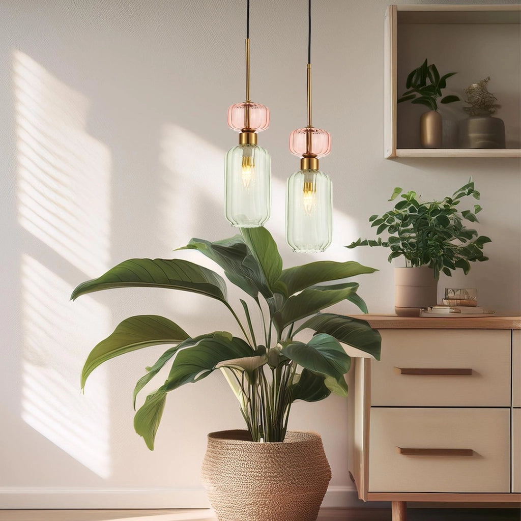 Lampada a sospensione Molly vetro verde/rosa E14 Milagro