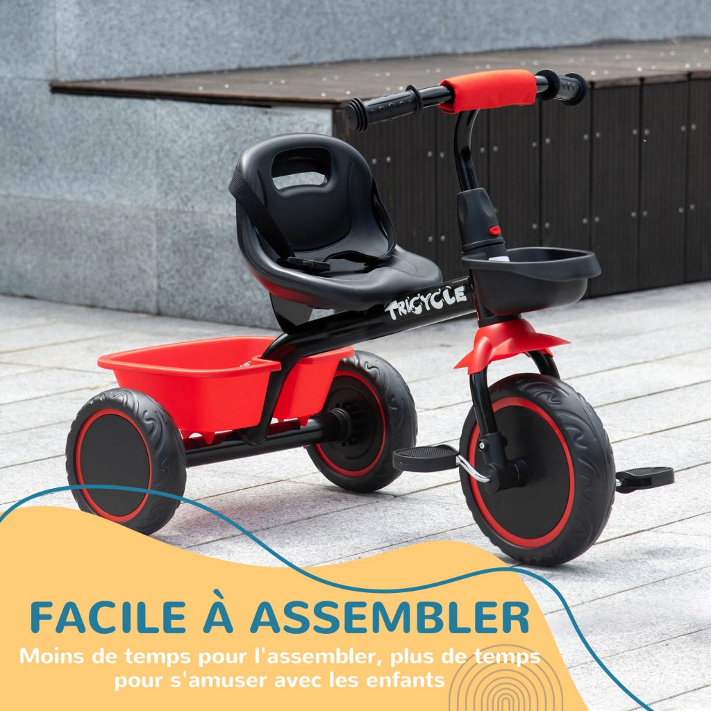 Triciclo Bambini Regolabile con Cestino e Cintura ¨C Zephmum ¨C Rosso e Nero