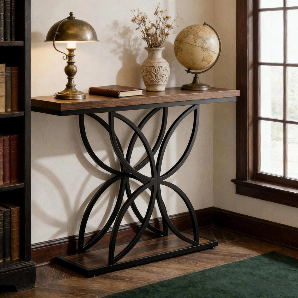 CONSOLLE Stile industrial chic MDF e metallo Nero/Marrone