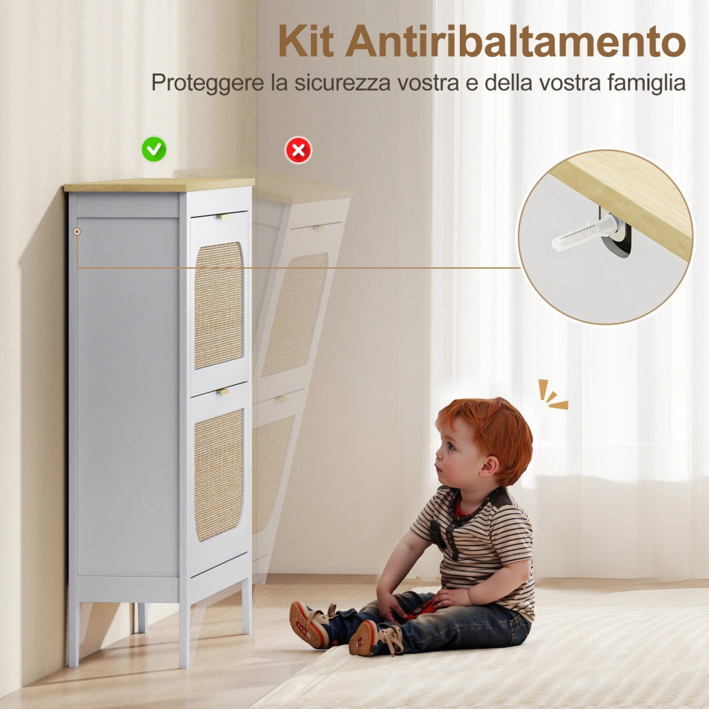 Mobiletto Scarpiera con 2 Cassetti ¨C Minimal ¨C 80x24x95.5 cm, Bianco