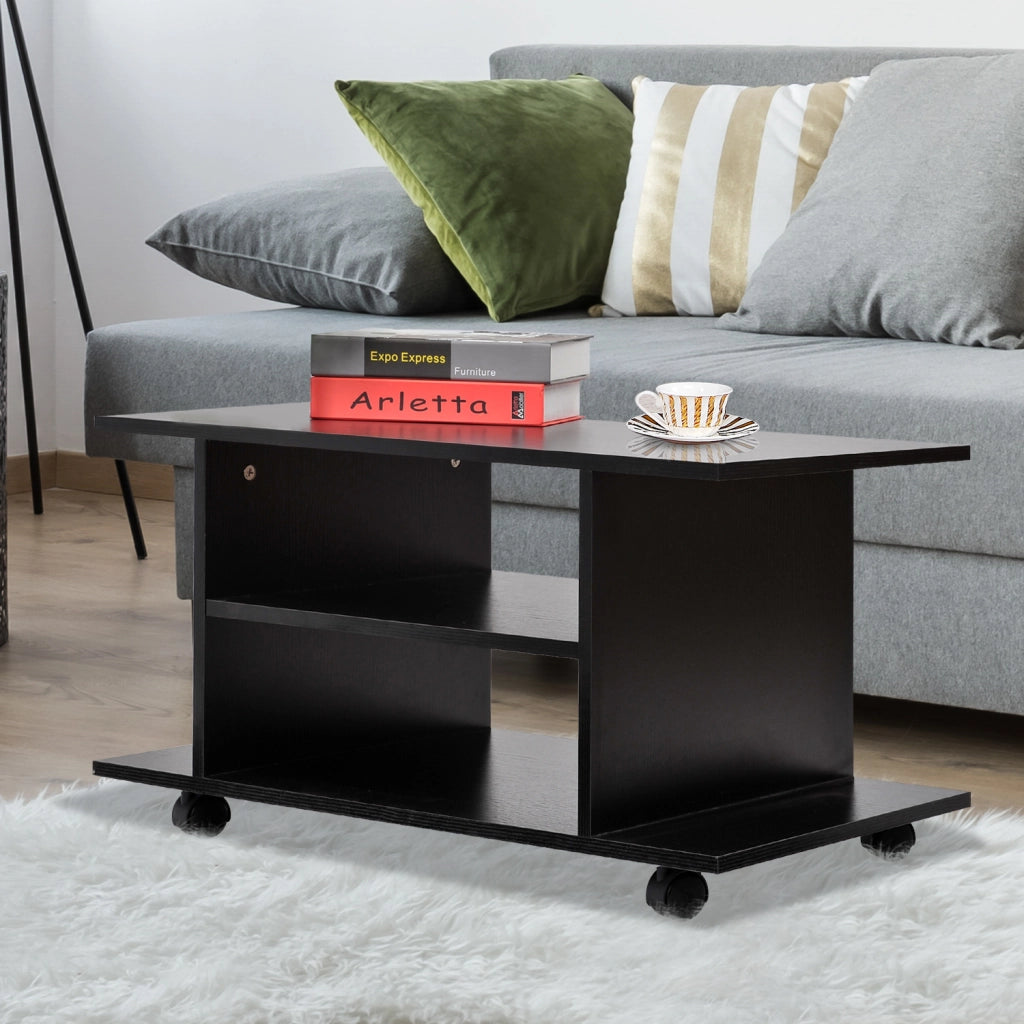 Mobile TV con Ripiani e Ruote ¨C Zephmum ¨C Nero 80x40x40 cm