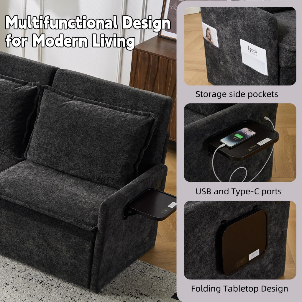 Divano letto con cuscini e USB ¨C zephmum ¨C nero