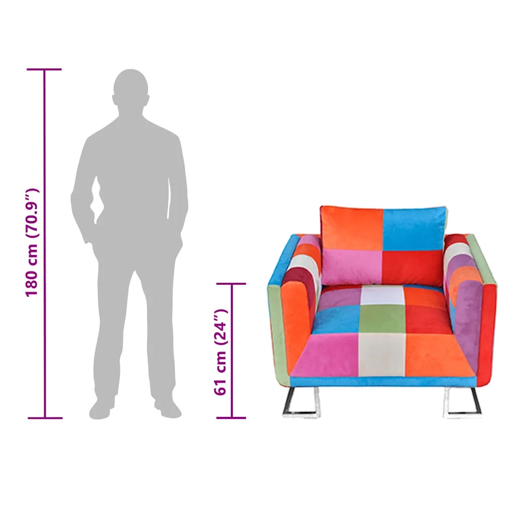 Poltrona | Sedia Relax a Cubo con Gambe Cromo e Design Patchwork in Tessuto