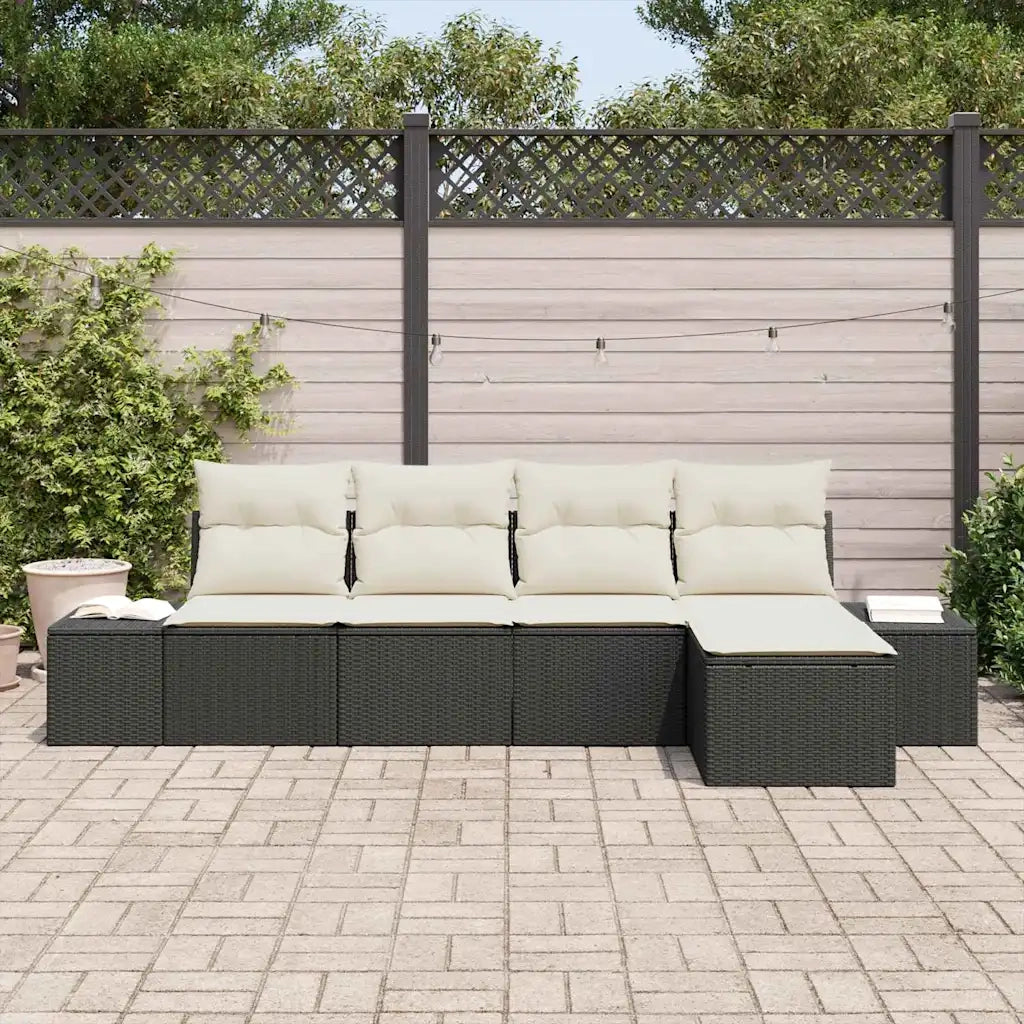 Set Divano da Giardino 5 pcs Nero e Crema polyrattan 3355686