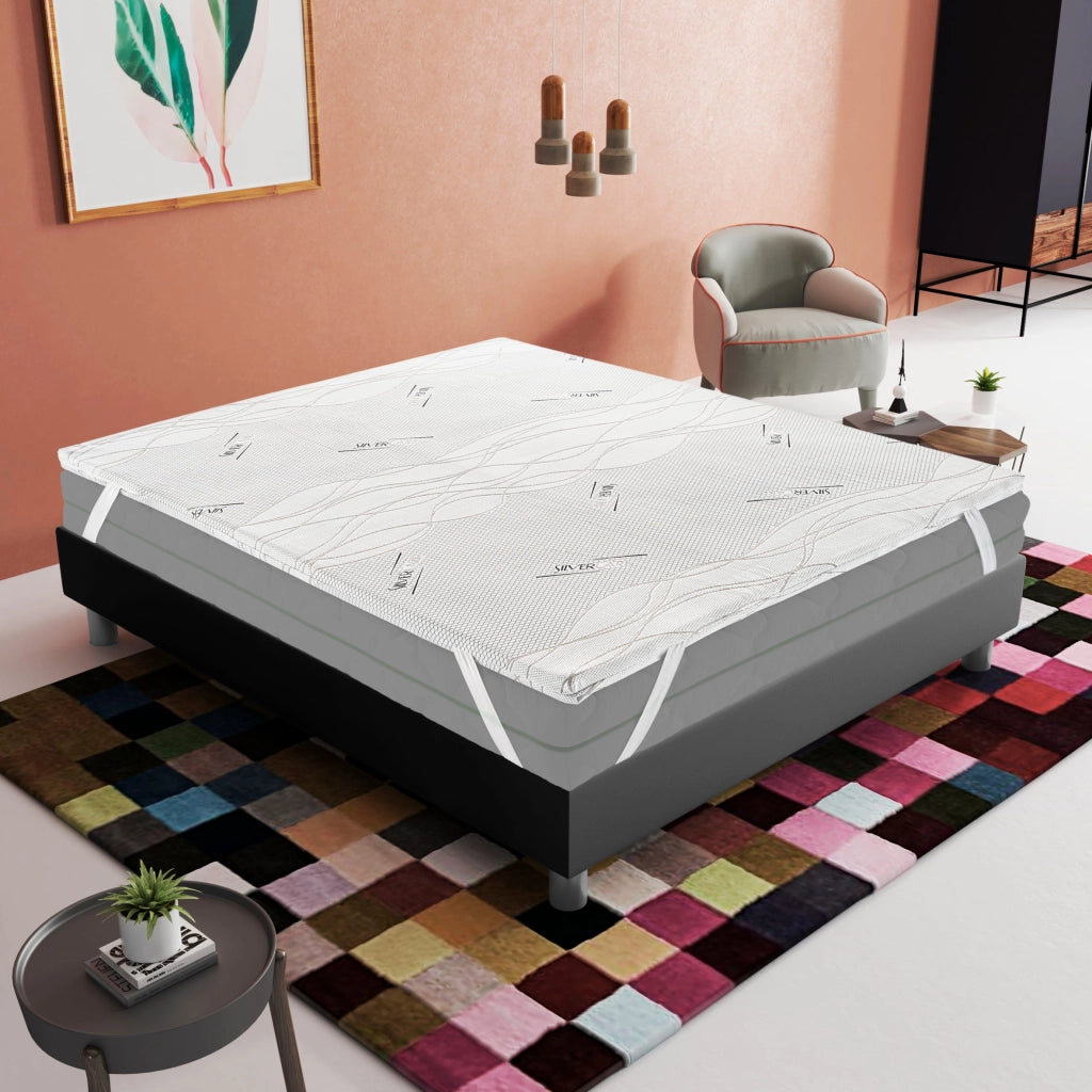 Topper Singolo 80x200 in memory foam 5 cm con rivestimento Silver Fresh completamente sfoderabile