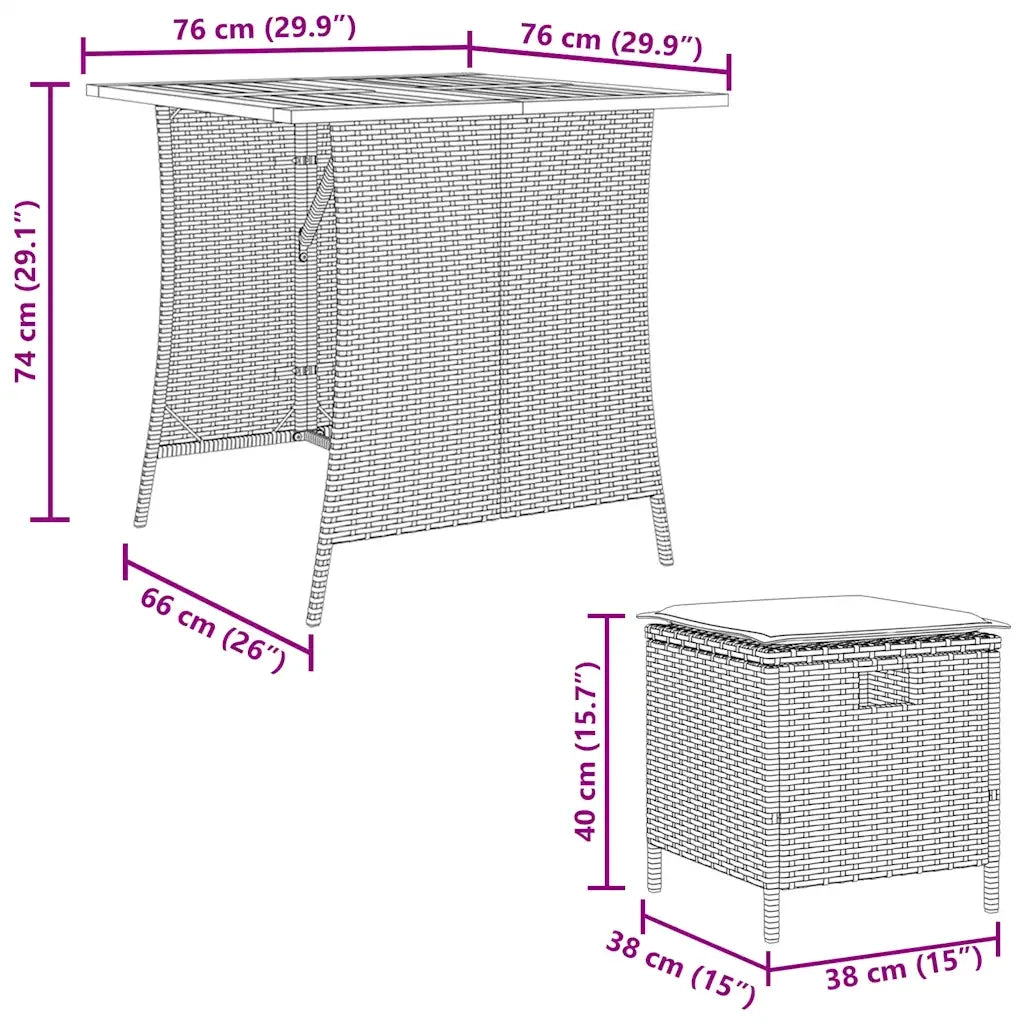 Set da Pranzo da Giardino 5 pz con Cuscini Beige in Polyrattan 365423