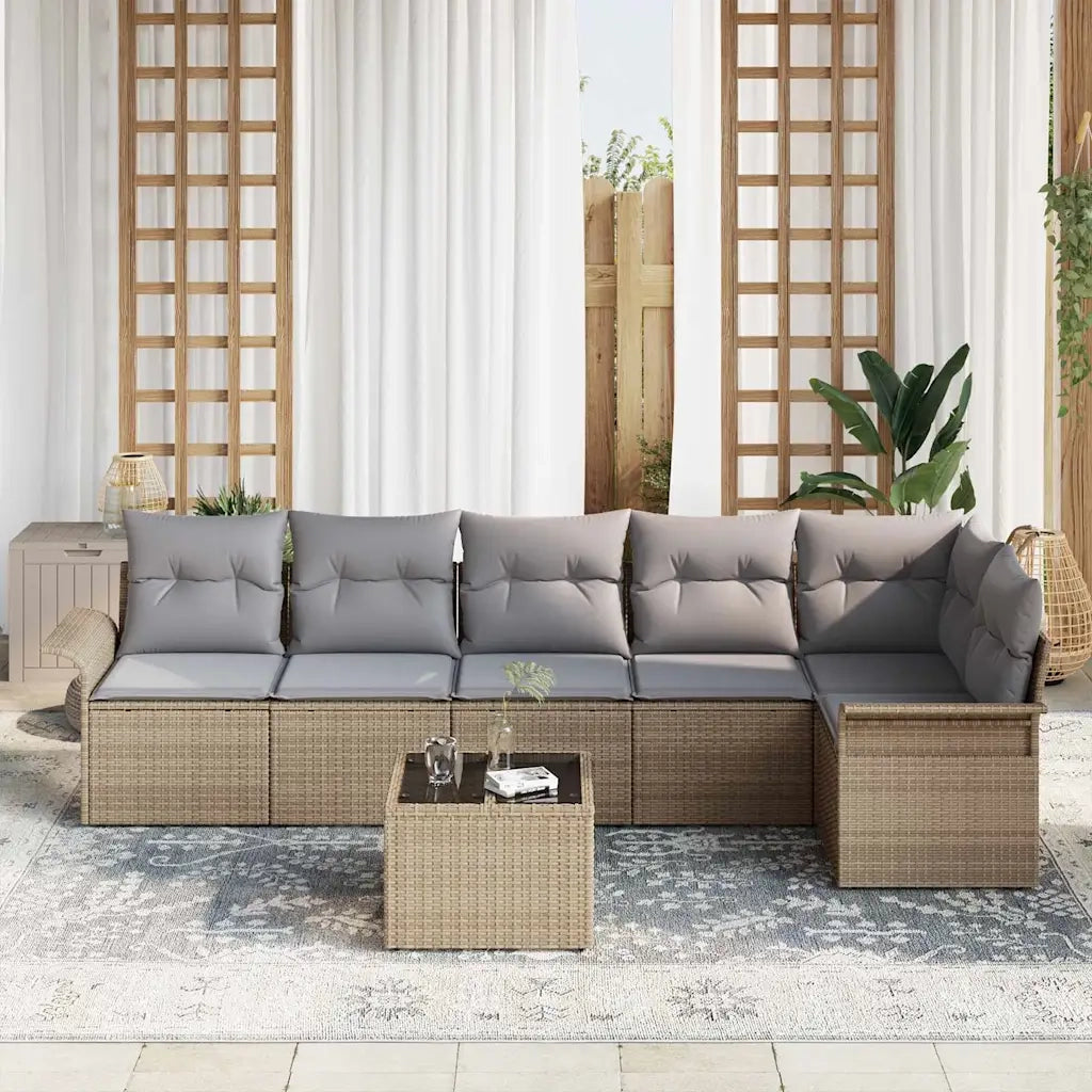 Set Divano da Giardino con cuscino 7 pcs Beige polyrattan