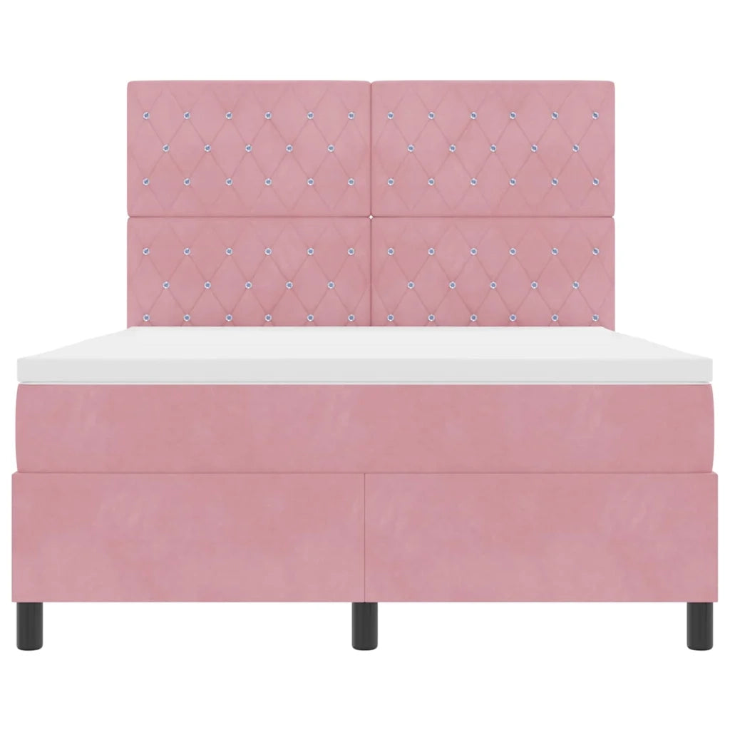 Letto a Sorgente LED con materasso Rosa 140 x 190 cm Velluto 3343249