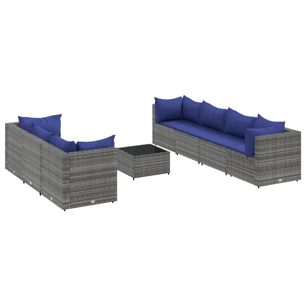 Set Divani da Giardino 8 pz con Cuscini in Polyrattan Grigio 3308039
