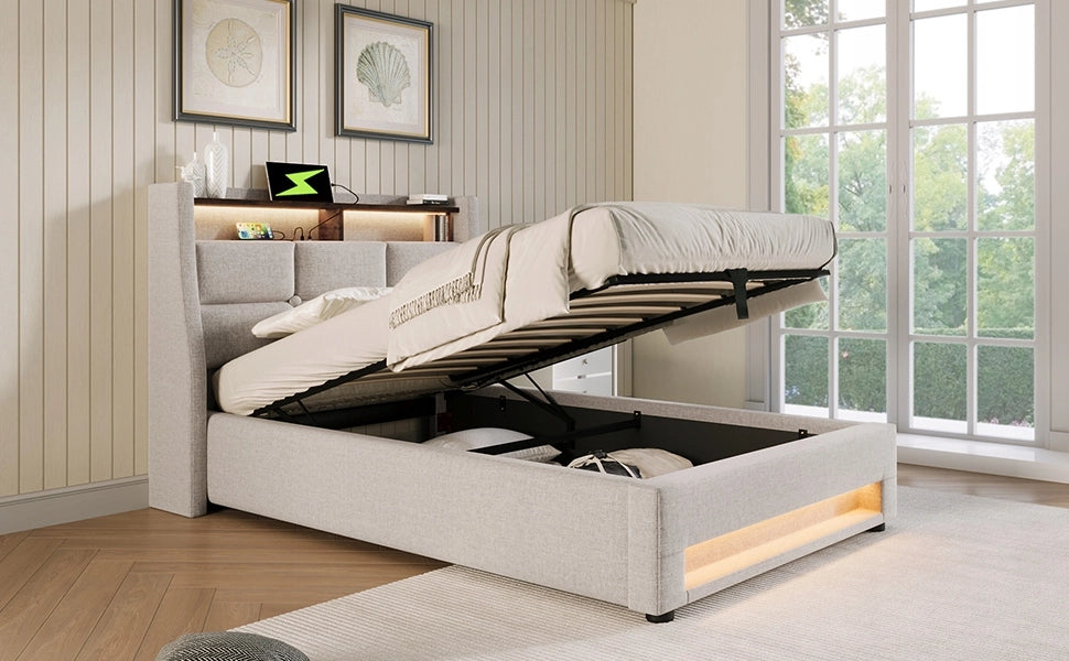 Letto imbottito con USB e LED - Xylo - 90x200 cm con materasso