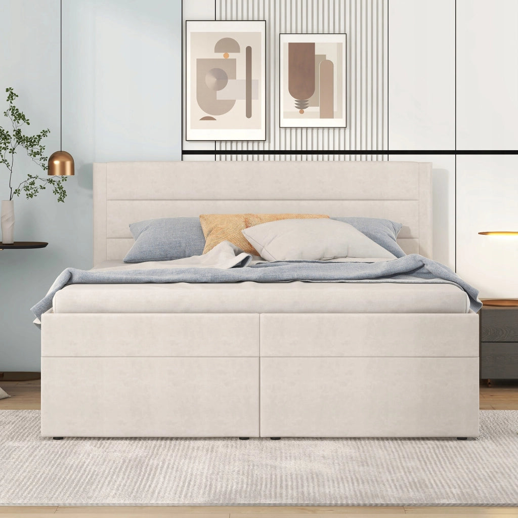 Letto imbottito - Xylo - 140x200 - Beige - Struttura in metallo