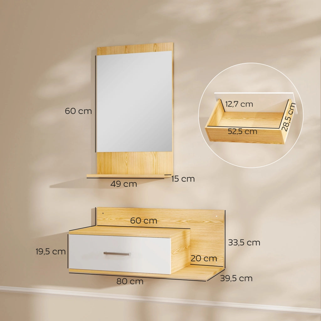 Mobile da Ingresso con Specchio ¨C Xylo ¨C Legno Naturale con Cassetto e 2 Ripiani