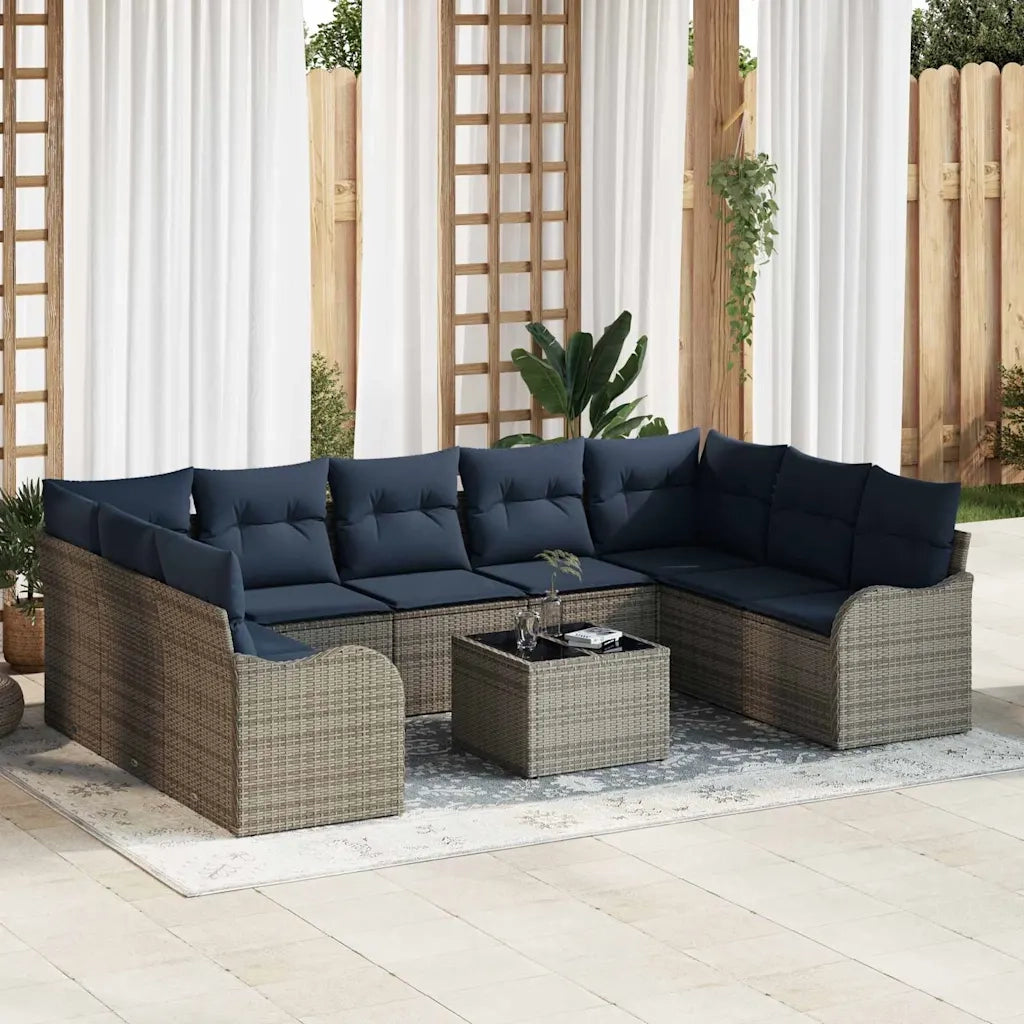 Set Divano da Giardino 10 pz Grigio polyrattan 3345875