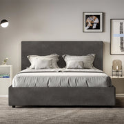 Letto queen size con rete imbottito 150x200 microfibra grigio Mika