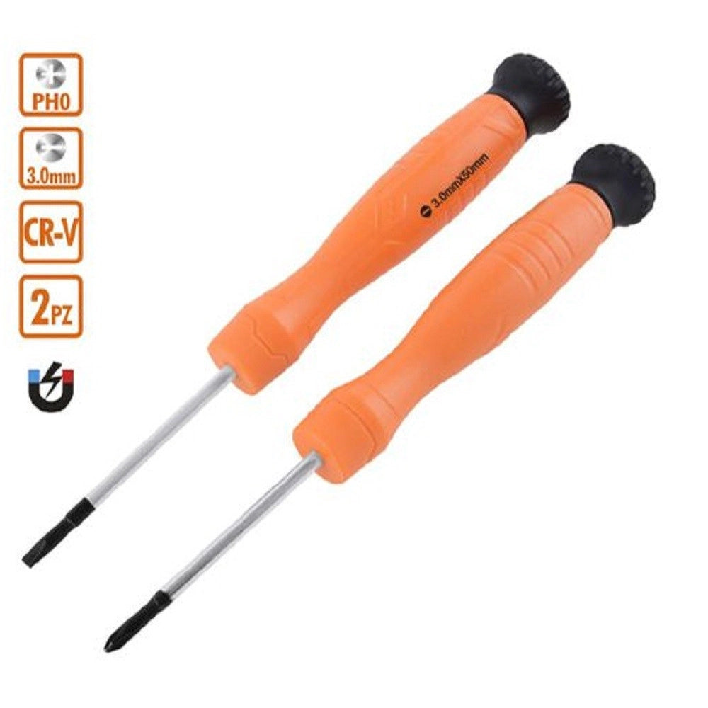 Trade Shop - Set 2 Pezzi Cacciavite Punta Magnetica A Taglio 3.0 Mm E A Croce Ph0 Cr-v 57023 -