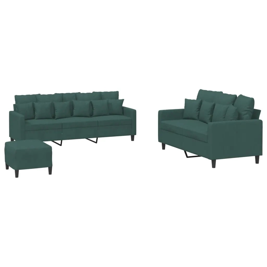 Set di Divani 3 pz con Cuscini Verde scuro in Velluto