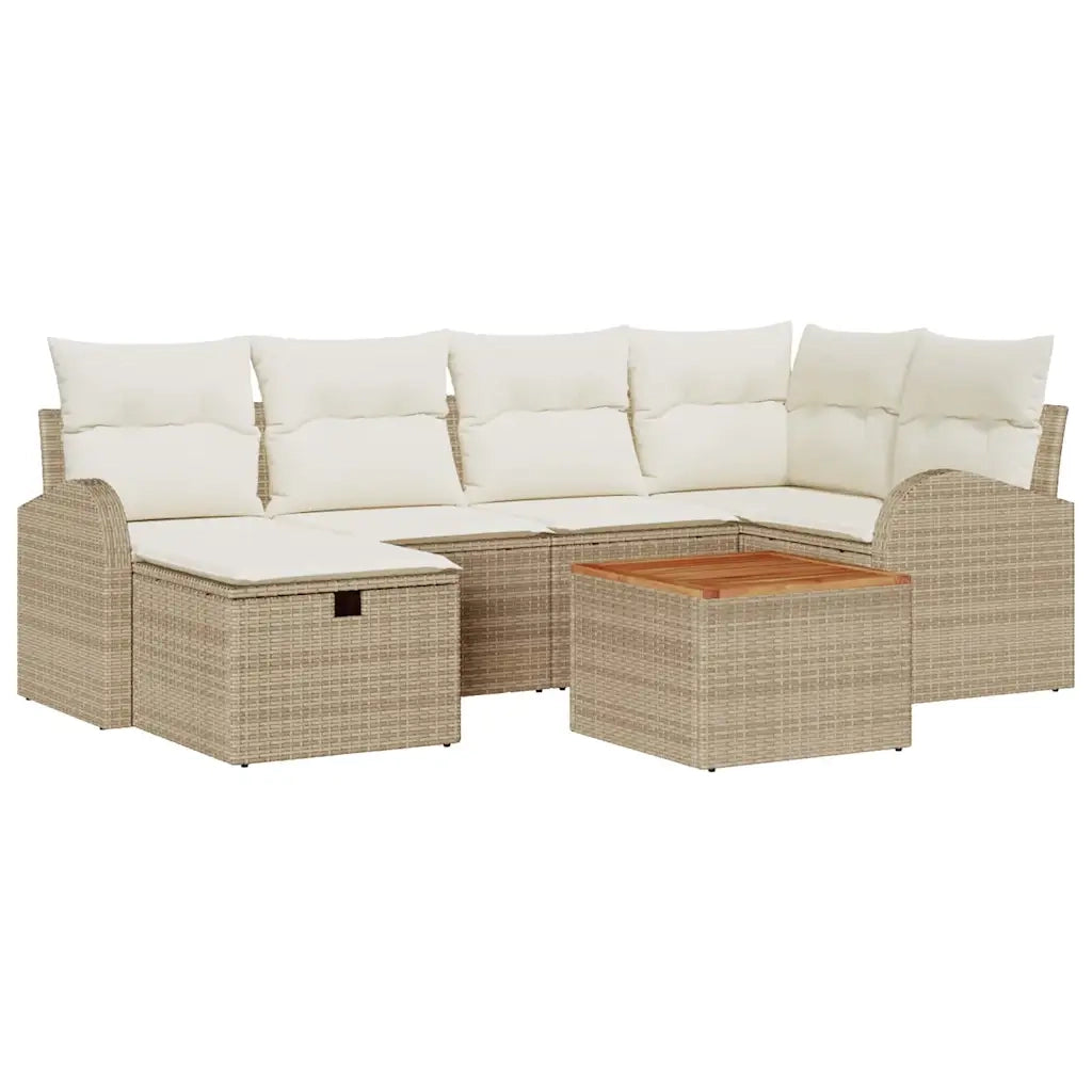 Set Divano da Giardino con cuscino 7 pcs Beige polyrattan