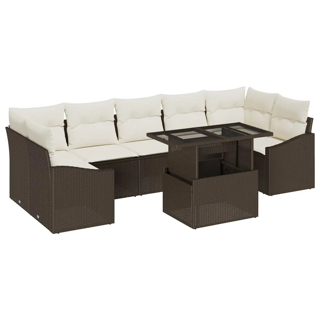 Set Divano da Giardino 8 pcs Marrone e crema polyrattan