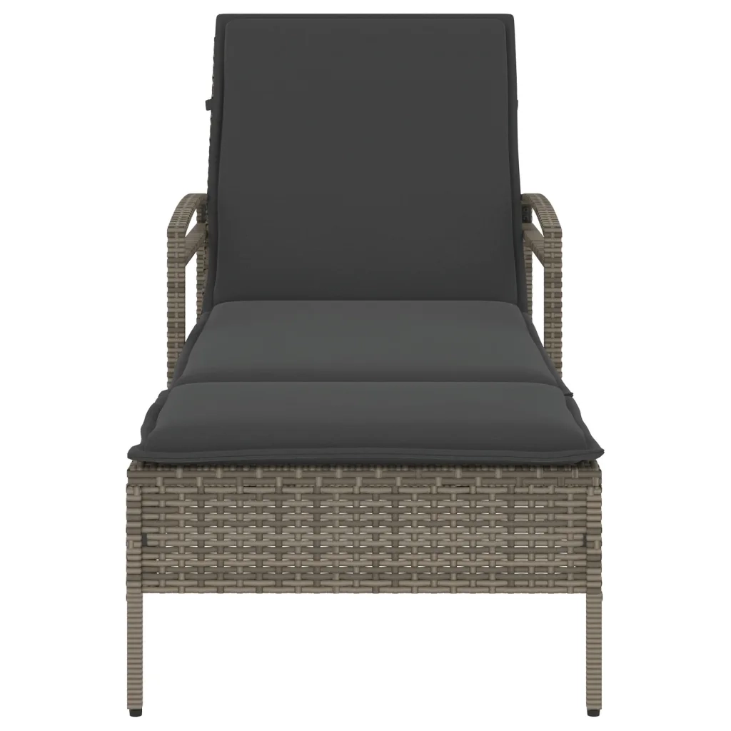 Lettino Prendisole con Cuscino Grigio 63x200x81 cm Polyrattan 368301