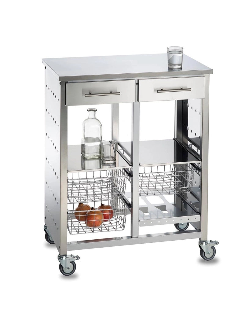 Carrello da cucina grande, molto elegante e con grande capacità, MALMÖ INOX