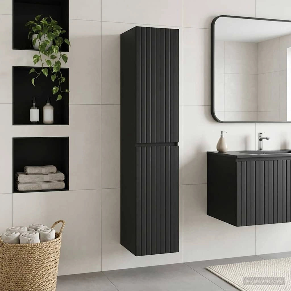 Mobiletto da Bagno a Muro Nero 33 x 34,5 x 160 cm 890643