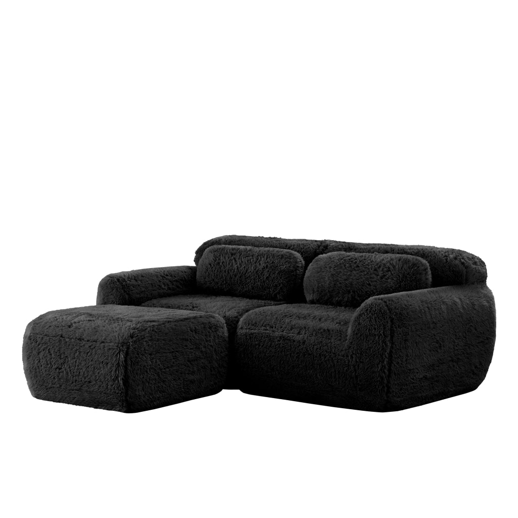 Divano Angolare 2 Posti ¨C MINIMAL ¨C Velluto Nero, Modulare con Cuscini