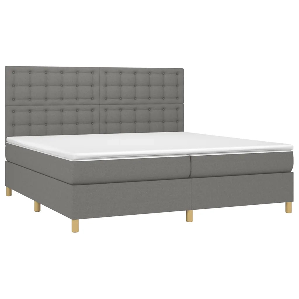 Letto a Molle Materasso e LED Grigio Scuro 200x200cm in Tessuto 3135782