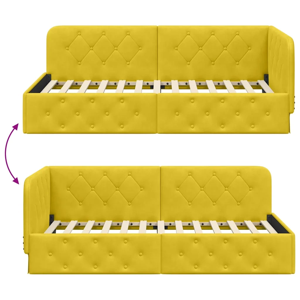 Cornice del letto ad angolo Giallo 100 x 200 cm Velluto 42016549