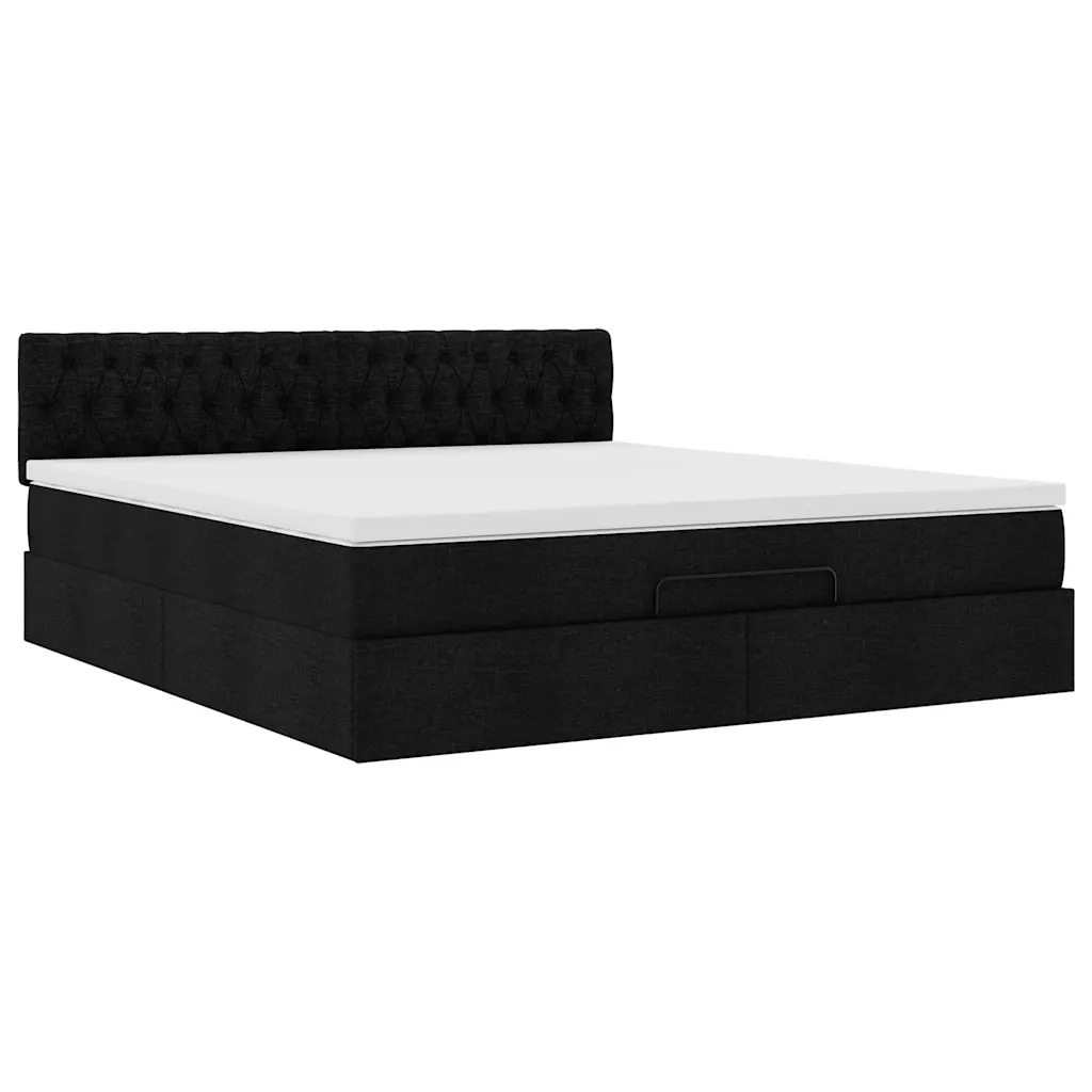 Struttura Letto Pouf con Materasso Nero 160x200 cm in Tessuto 3312404