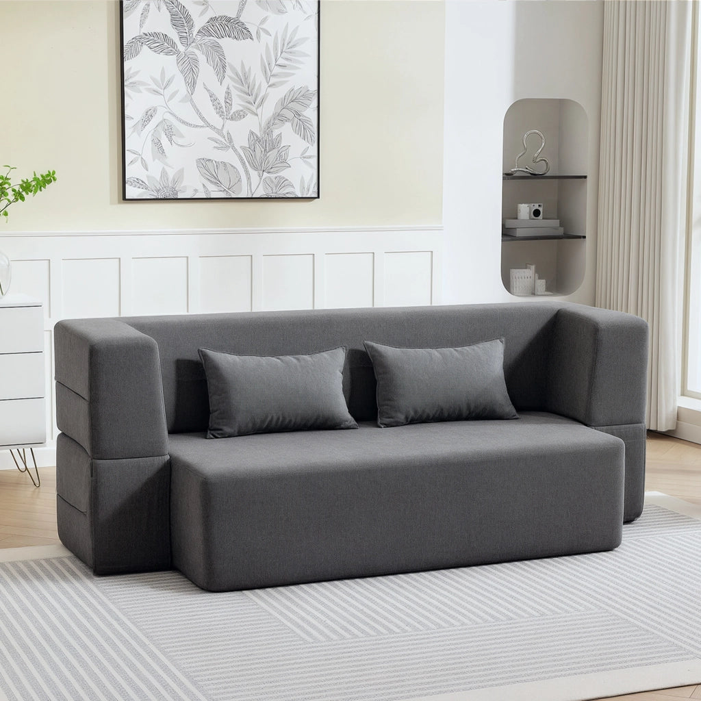 Divano letto 2 posti ¨C Minimal ¨C tessuto chenille grigio con cuscini