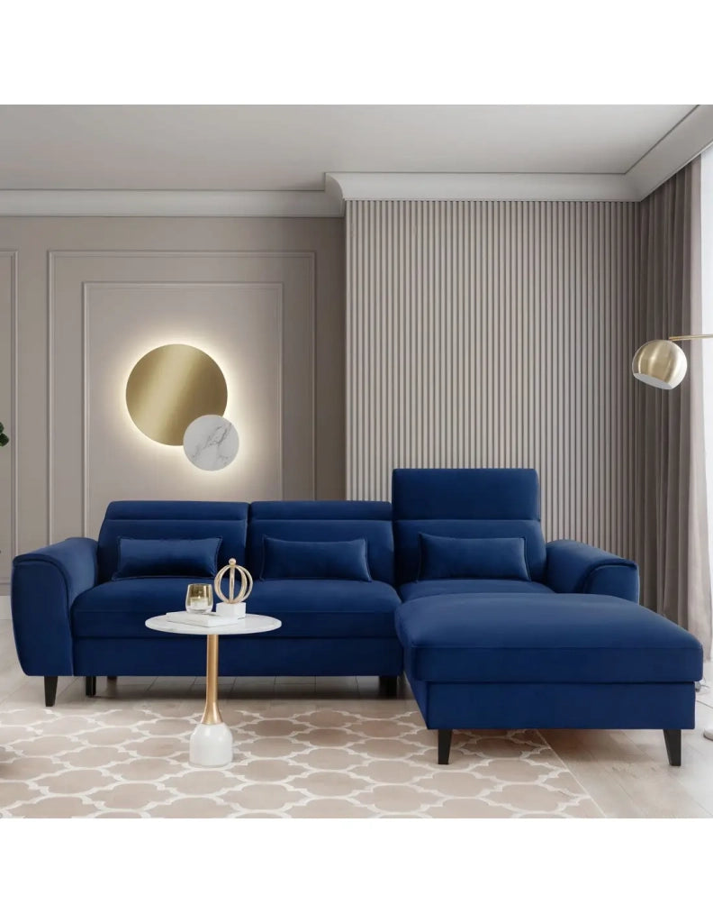 Divano angolare convertibile blu scuro angolo destro 4 posti FABLE