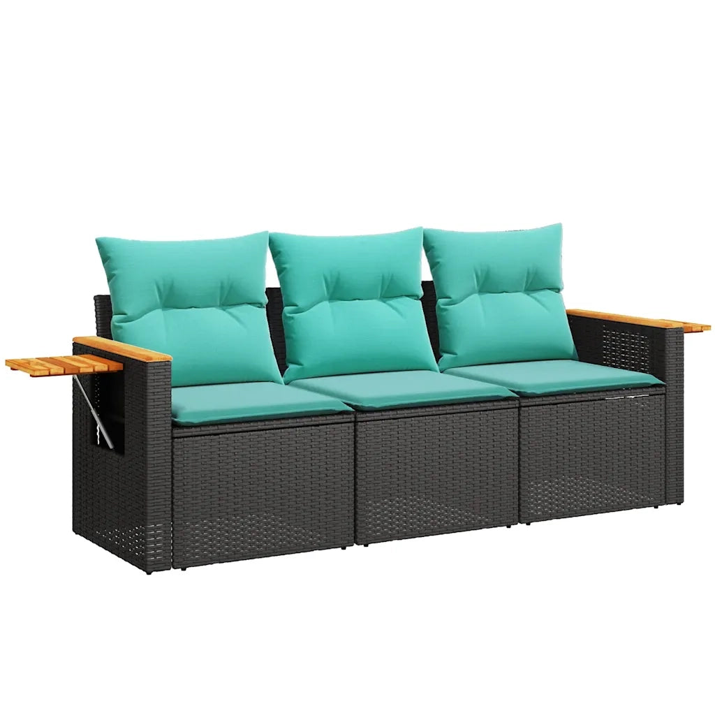 Set Divani da Giardino 3 pz con Cuscini in Polyrattan Nero 3226596