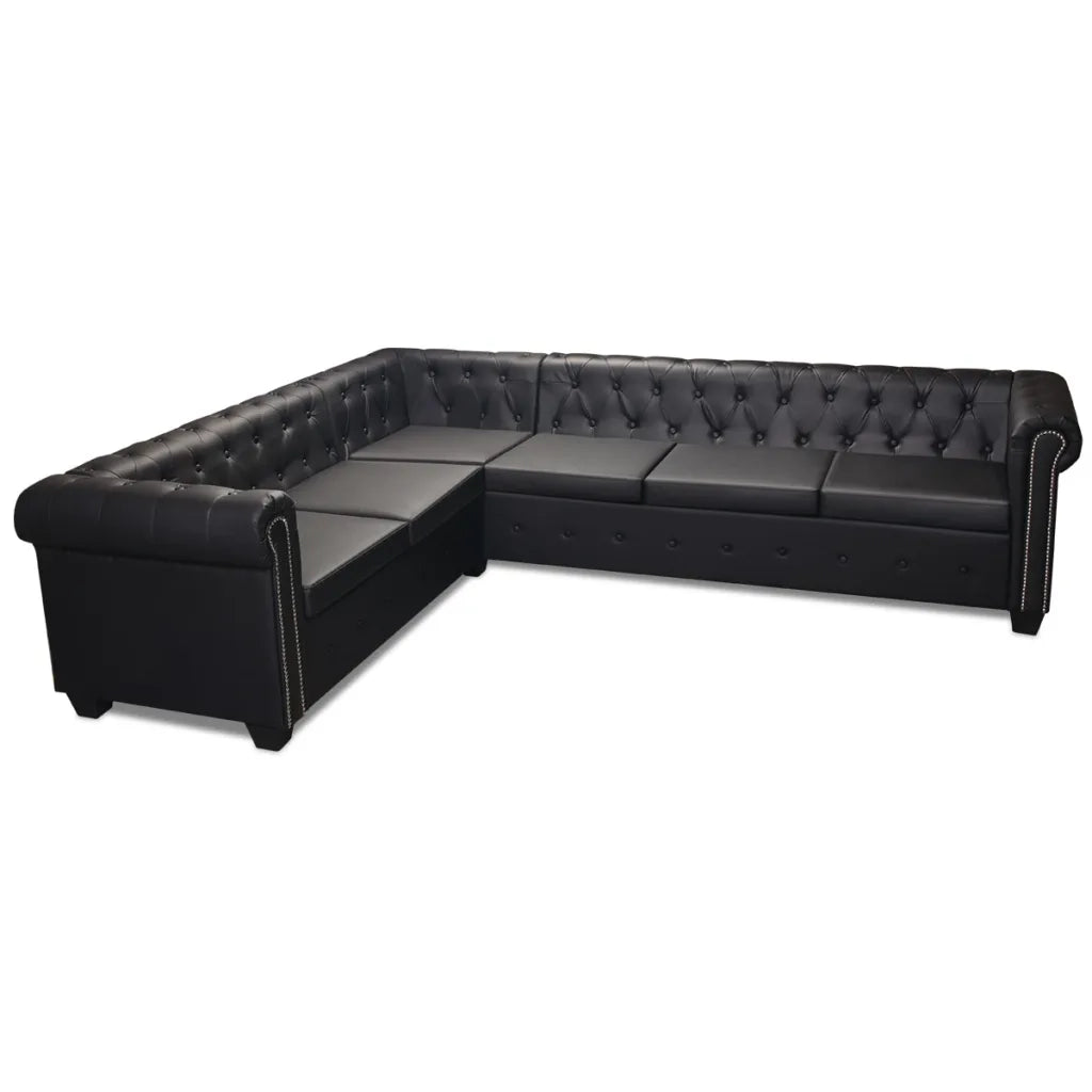 Divano Chersterfield 6 posti Pelle Artificiale Nera    cod mxl 15268