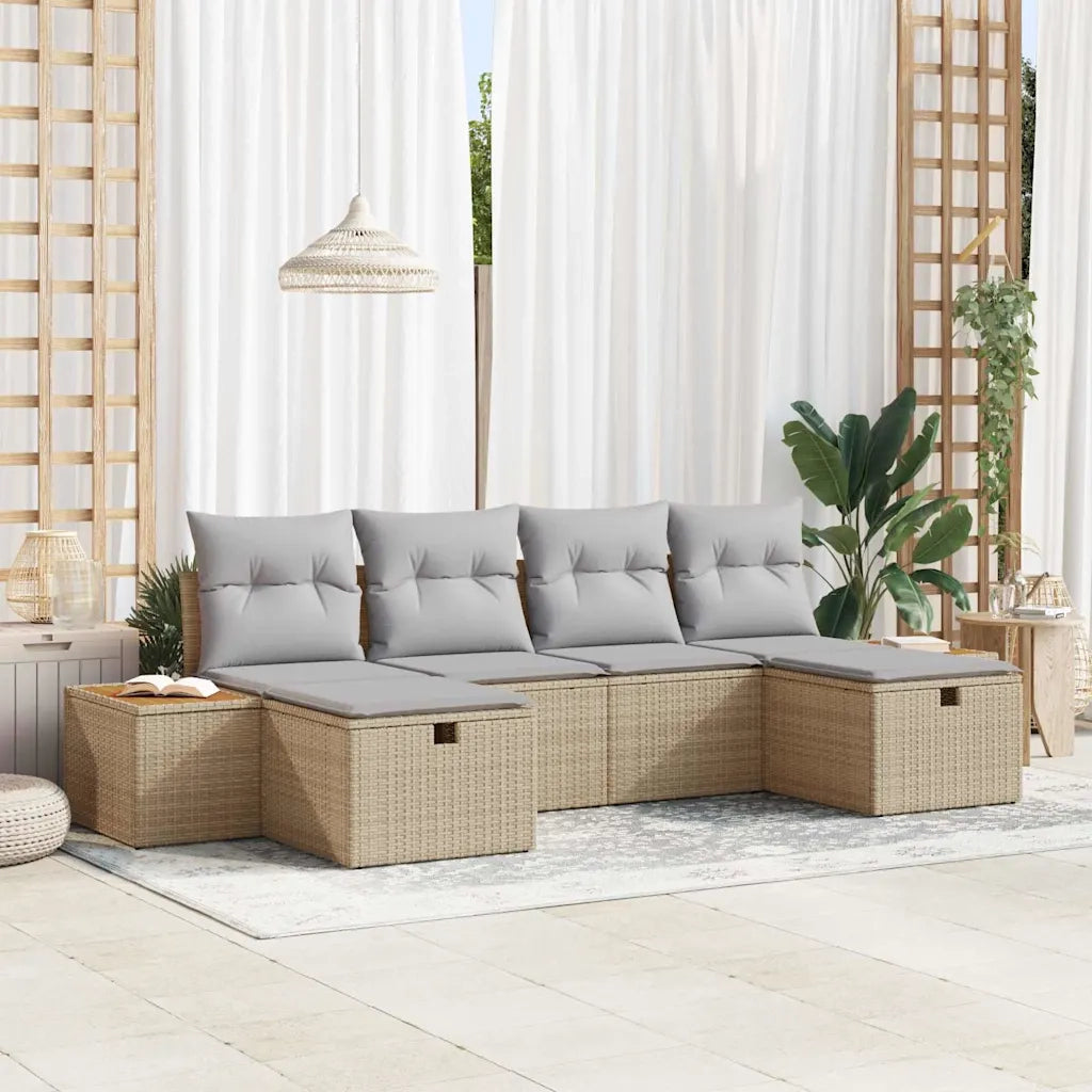 Set Divano da Giardino con cuscino 6 pcs Beige Poly Rattan