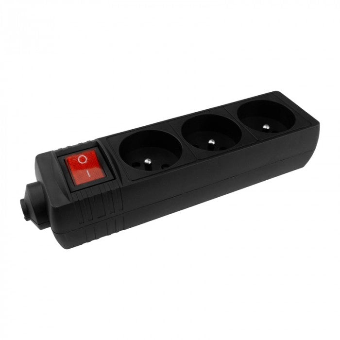 Ciabatta elettrica 3 prese con interruttore nera Ecolight