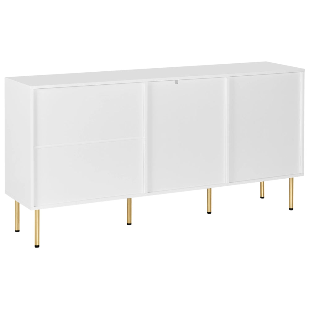 Credenza in MDF bianco con ante in vetro e 2 cassetti Accenti dorati