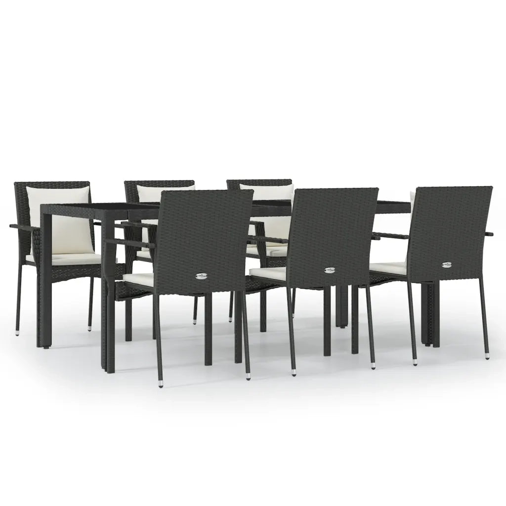Set da Pranzo da Giardino 7 pz Nero con Cuscini in Polyrattan 3157955