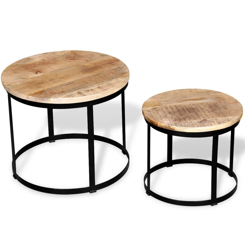2 Pz Tavolini da CaffÃ¨ Tondi in Legno Grezzo di Mango 40cm/50cm cod mxl 9162