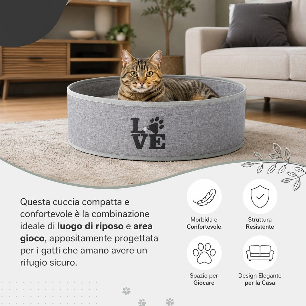Cuccia per Gatti 35x33x33cm Letto per Animali Domestici Rifugio Grigio con Fodera