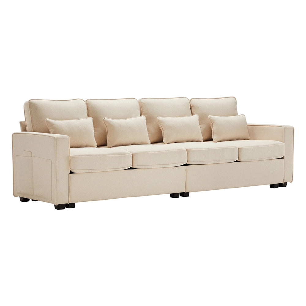 Canap?? dritto 4 posti - Xylo - Tela lino beige con 4 cuscini