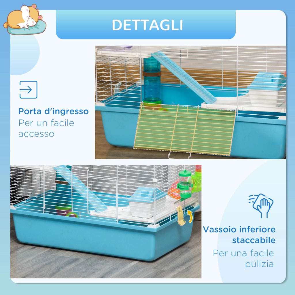 Casetta per Criceti a 3 Livelli con Tubi e Ruota ¨C Minimal ¨C 59x36x47 cm