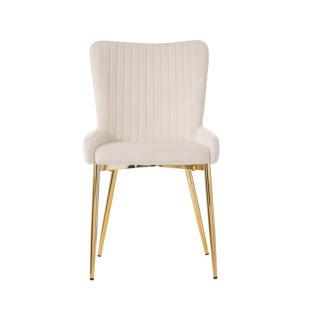 Sedia da Pranzo in Velluto con Gambe in Metallo Oro ¨C MINIMAL ¨C Set 4 Pezzi, Beige