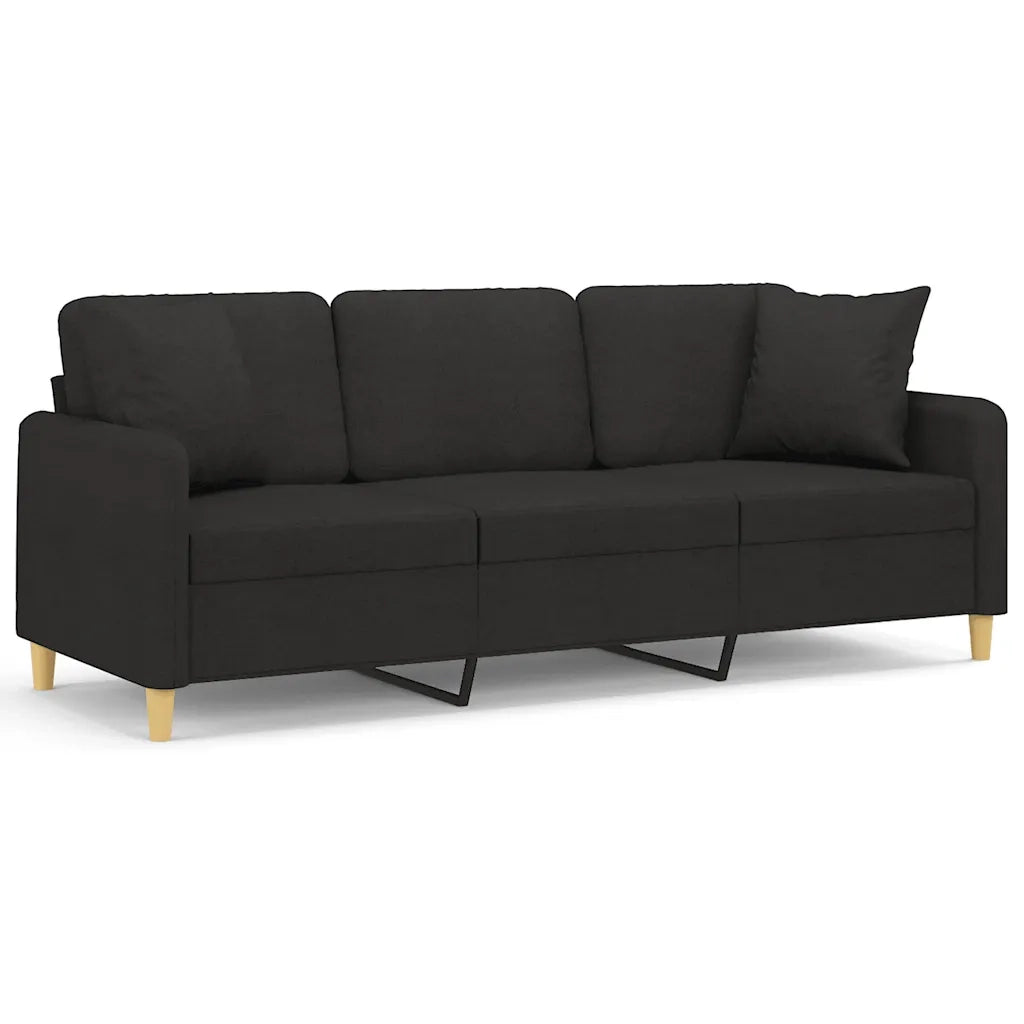 Divano | Divano da soggiorno | Sofa a 3 Posti con Cuscini Nero 180 cm in Tessuto