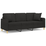 Divano | Divano da soggiorno | Sofa a 3 Posti con Cuscini Nero 180 cm in Tessuto
