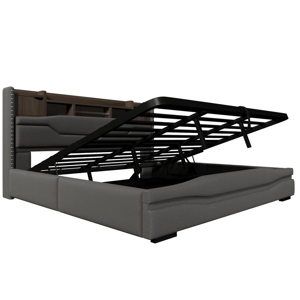 Letto Imbottito Contenitore con LED e USB ¨C Xylo ¨C Grigio 180x200