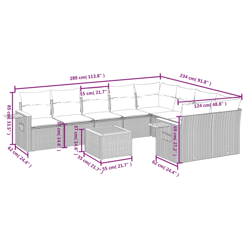 Set Divano da Giardino 10 pz con Cuscini Beige in Polyrattan 3227151