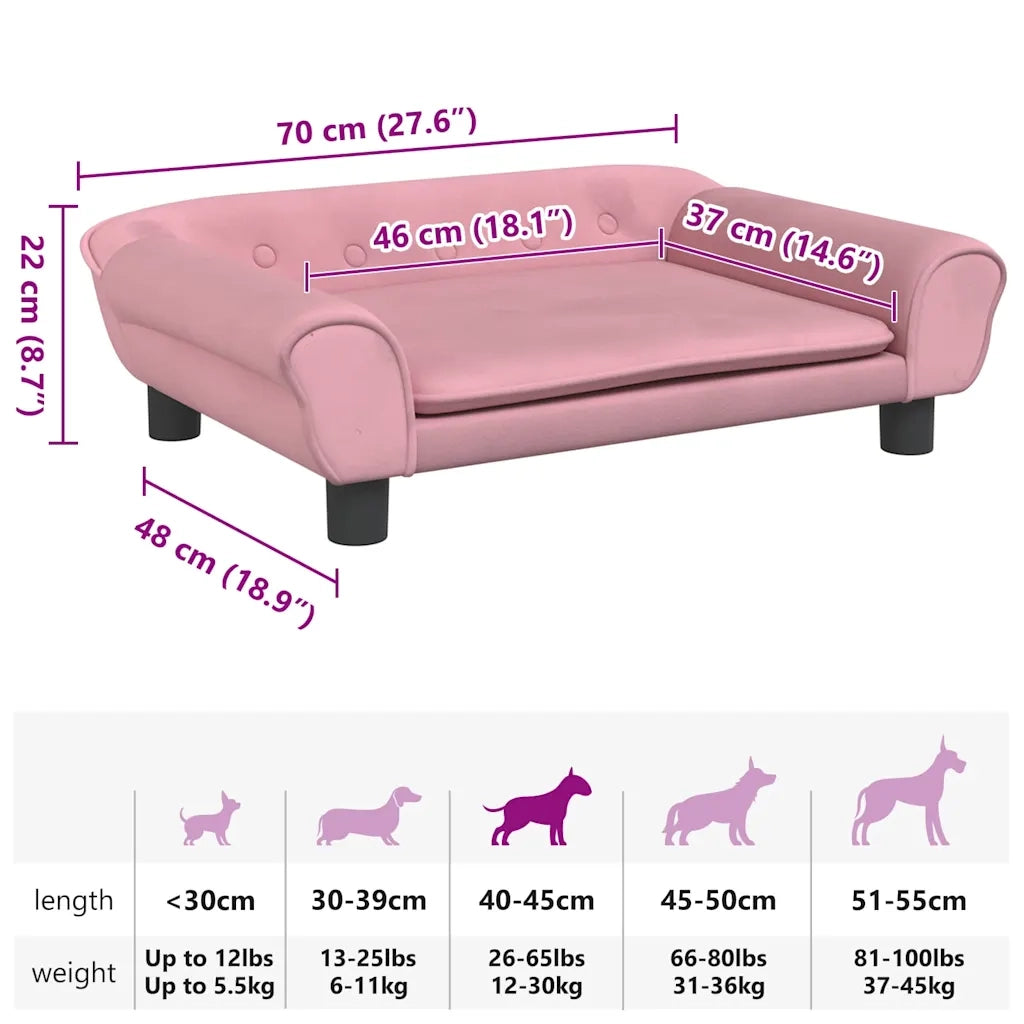 Lettino per Cani Rosa 70x48x22 cm in Velluto 172015