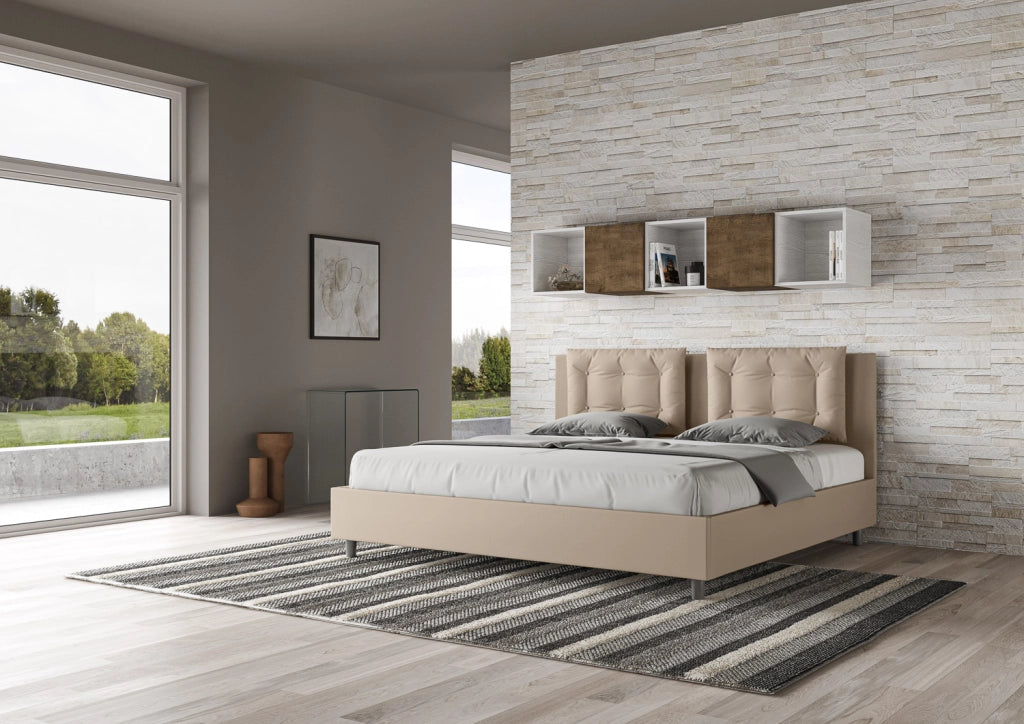 BS COM Letto senza rete imbottito 180x200 similpelle tortora
