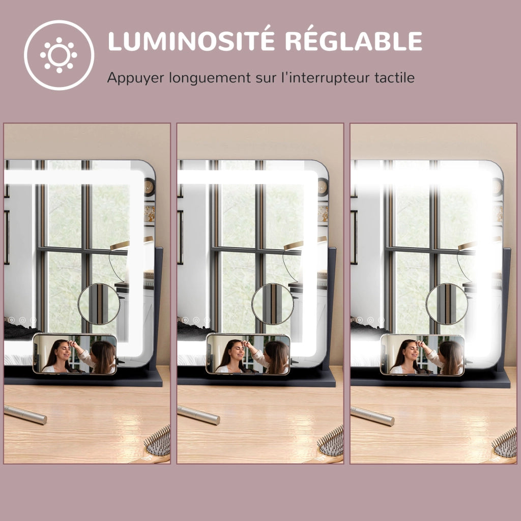 Specchio Cosmetico LED con Ingrandimento 10X ¨C Xylo ¨C 3 Modalit¨¤ Luce, Ricarica USB, 62,5x52cm
